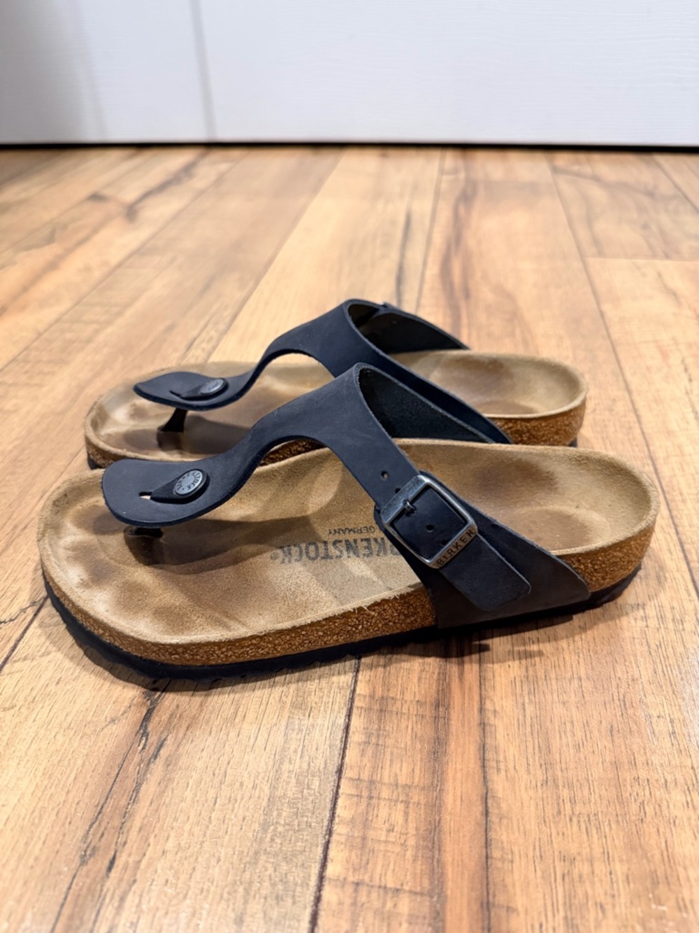 Birkenstock Black Thong Sandals with Buckle